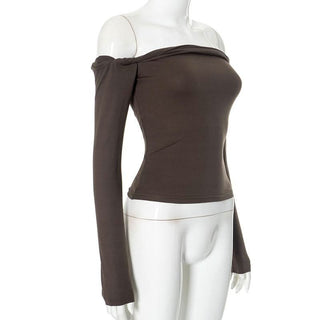 Off shoulder long sleeve backless solid top