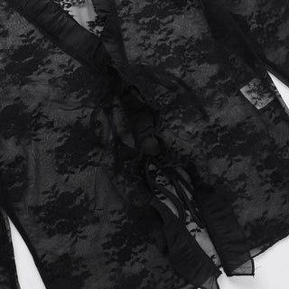 Long sleeve v neck lace self tie top