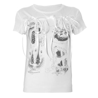 Hollow out crewneck short sleeve self tie print cut out top