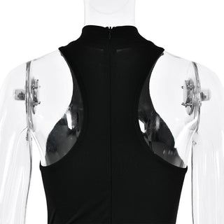 Crewneck ruched solid hollow out tank cut out maxi dress