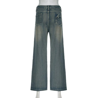 Straight leg button low rise jeans
