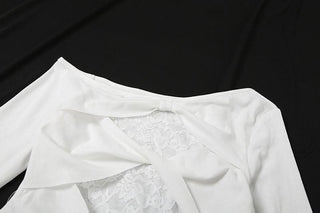 Off shoulder long sleeve lace patchwork top