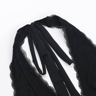 Halter self tie lace hem deep V neck corset top