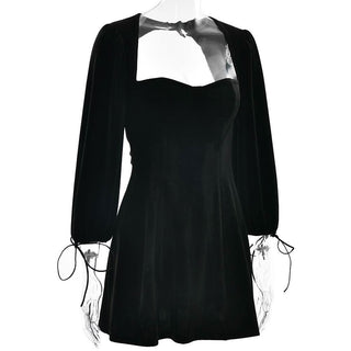 Long sleeve sweetheart neck velvet hollow out cut out mini dress