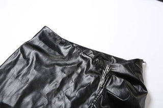 PU leather zip-up tube short pant set