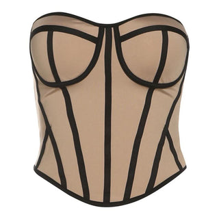 Sweetheart neck bustier backless contrast top