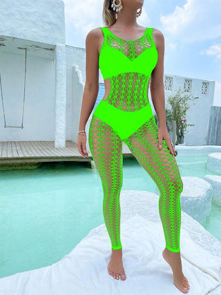 U neck sleeveless hollow out fishnet bodystocking