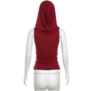 Sleeveless cowl neck hoodie ruched top