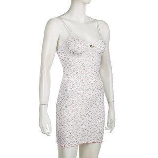 Textured print flower applique ruffle cami mini dress