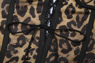 Leopard print mesh lace up cami maxi dress
