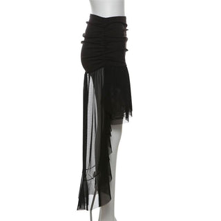 Ruched ruffle mesh mini skirt