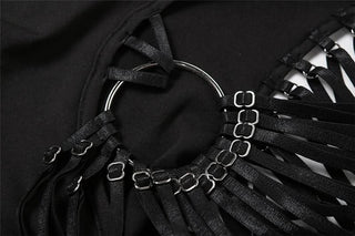 Irregular hollow out halter o ring cami slit cut out midi dress