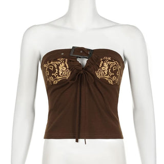 Buckle backless print tube top