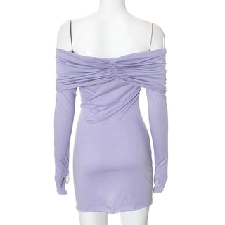 Long sleeve off shoulder buckle ruched mini dress