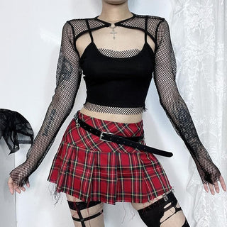 Long sleeve fishnet shrug cross applique 2 piece top