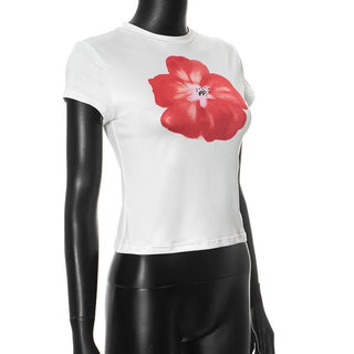 Crew neck short sleeve flower print top