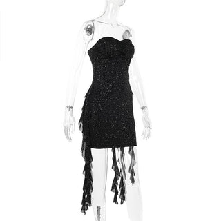 Ruffle ruched beaded sweetheart neck tube mini dress
