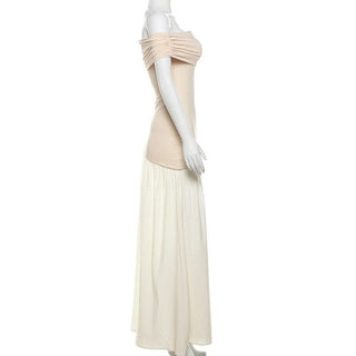 Off shoulder contrast backless maxi dress