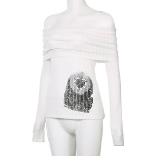 Off shoulder long sleeve ruched abstract top