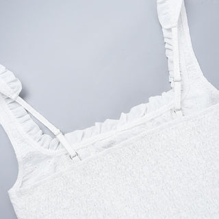 Ruched smocked textured bustier ruffle top