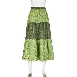 Contrast print self tie ruched maxi skirt