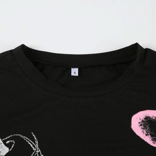 Long sleeve crewneck abstract print patchwork top