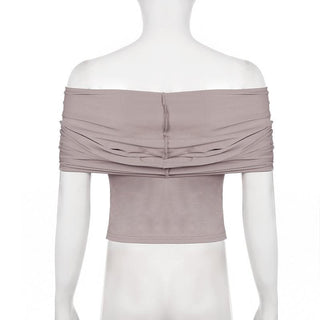 Short sleeve cowl neck ruched solid 2-way top