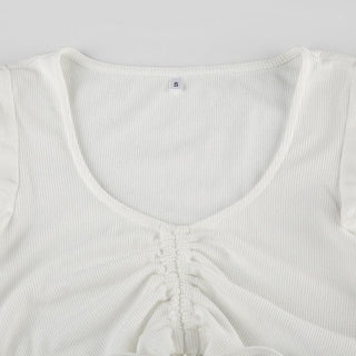 Cap sleeve drawstring ruched ribbed crop top