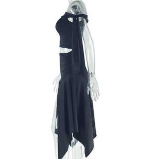 One shoulder knitted ruched slit midi skirt set