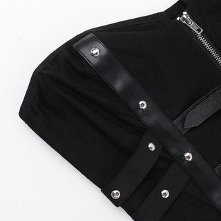 PU leather patchwork buckle zip-up tube top