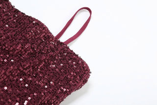 Square neck glitter irregular cami mini dress