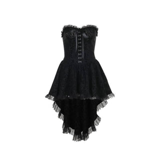 Sweetheart neck lace hem ruffle button mini dress