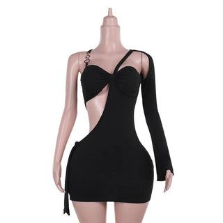 Irregular long sleeve hollow out o ring cut out mini dress