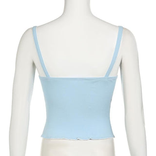 Ribbed bowknot solid backless cami top