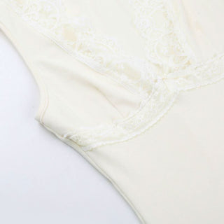 Lace hem deep V neck bowknot solid top