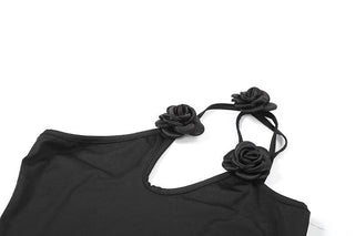 One shoulder flower applique maxi dress