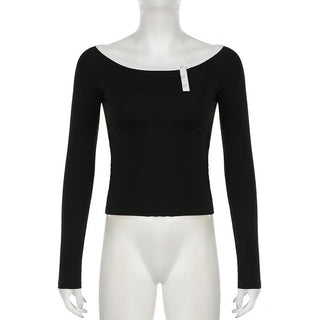 Long sleeve off shoulder button top