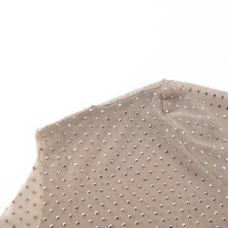 Long sleeve sheer mesh beaded crewneck top