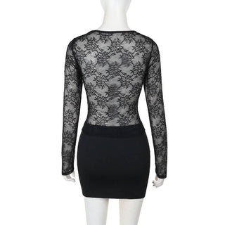 Crewneck long sleeve lace mini skirt set