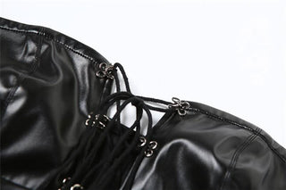 PU leather lace up backless mini dress