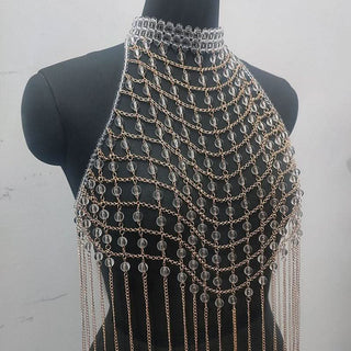 Halter hollow out metal chain backless cut out top