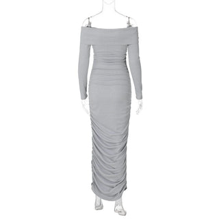 Long sleeve off shoulder ruched maxi dress