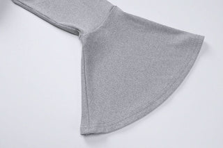 Off shoulder long flared sleeve drawstring ruched midi dress