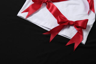 Short sleeve bowknot crewneck contrast top