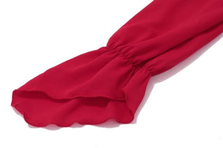 Off shoulder long sleeve ruffle lace up mini dress