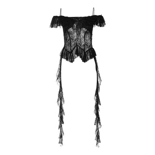 Off shoulder lace ruffle hollow out cut out top