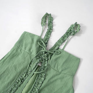 V neck ruffle bowknot slit cami top