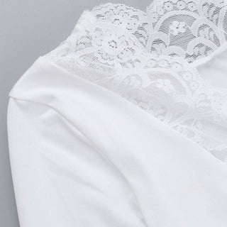Long sleeve v neck lace hem button top