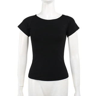 Short sleeve round neck print mesh top