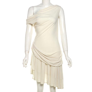 One shoulder ruched solid slit mini dress